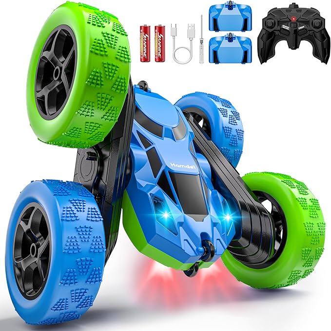 Upgraded RC Car for Kids, 360° Rotating Double Sided Stunt Vehicle with Headlights, 2.4GHz 4WD Remote Control Car, USB-C Rechargeable Electric Toy, Birthday for Boys & Girls