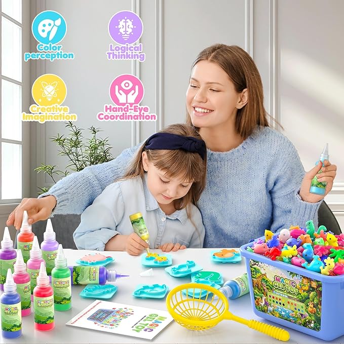 Flooyes Magic Gel Elf Water Toy Kit, Aqua Water Fairy Gel Kit, Creative Squishy Maker Animals with 20 Colors Magic Gels and 24 Shape Molds, Birthday Gifts Crafts&Art DIY STEM for Kids
