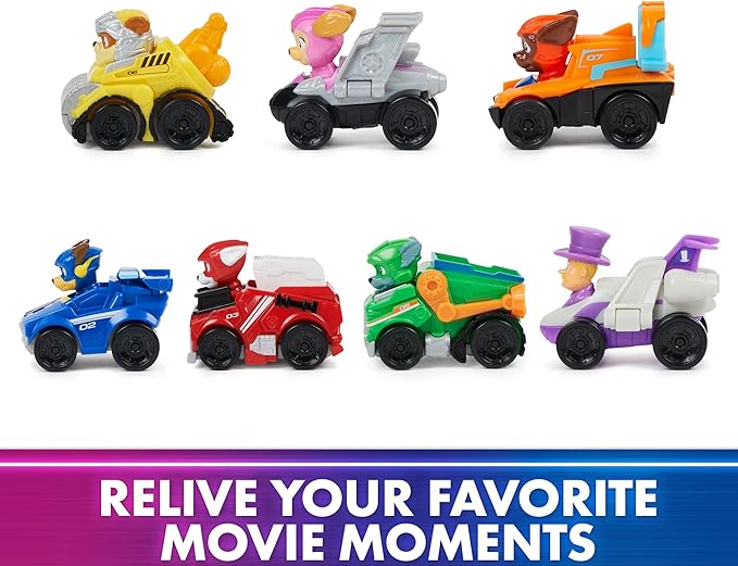 Paw Patrol: The Mighty Movie Toy Vehicle Set- 7 New Cars & Trucks w Exclusive Mayor Humdinger Action Figure-Includes Rubble, Chase, Skye, Zuma, Marshall, Rocky