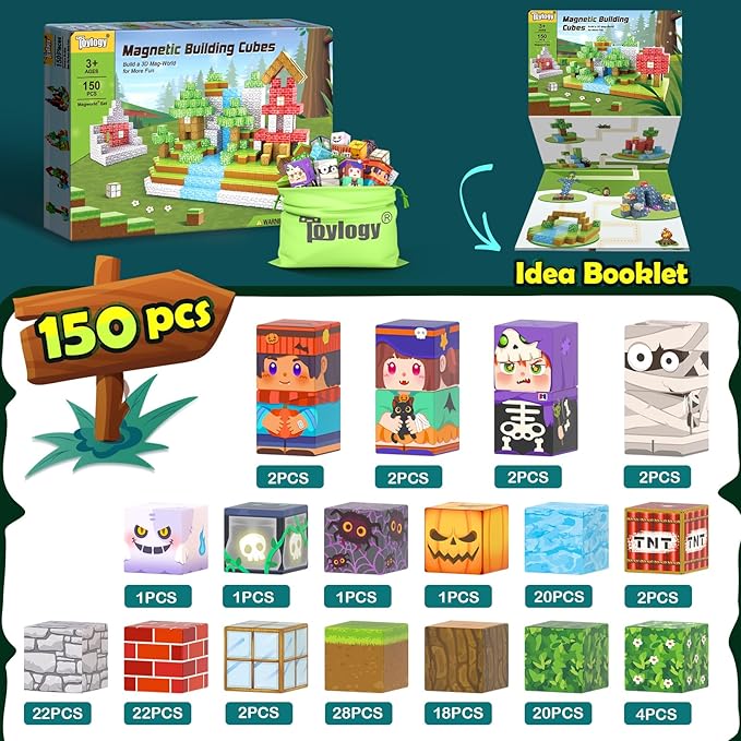 150PCS Large Magnetic Blocks - Build Mine Magnet World Forest Tiles, Magnet Kids Games Classroom Must Haves Toddlers Magnetic Toys for Boys & Girls 3-5 6-8, STEM Montessori Sensory Ourdoor Toys Gift