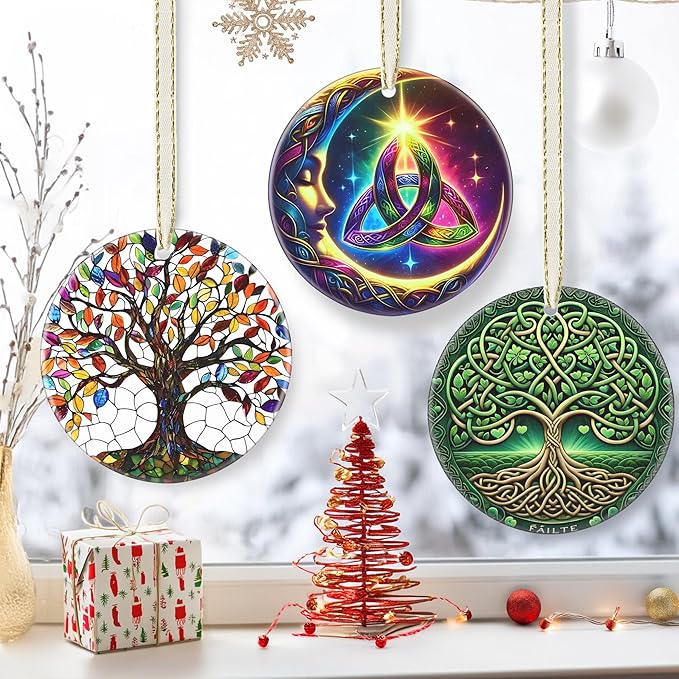 3.5 Inch Ceramic Christmas Tree Ornament, Moon Celtic Christmas Ornaments, Heirloom Keepsake, Gift Exchange, Gift Idea, Bauble Present