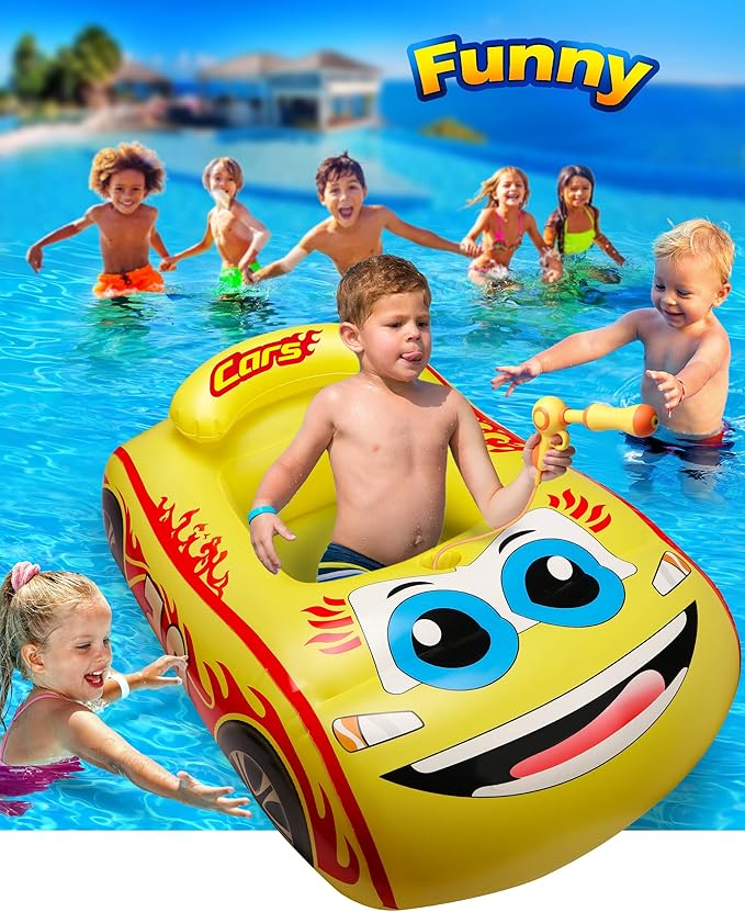 HopeRock Kids Pool Float with Water Gun,Inflatable Ride-on Swimming Pool Toy for Boys Aged 3-8 Years, Toddlers Pool Float Perfect for Summer Fun-Pool Float Kids, Ride-on Swimming Pool Toys（Yellow）