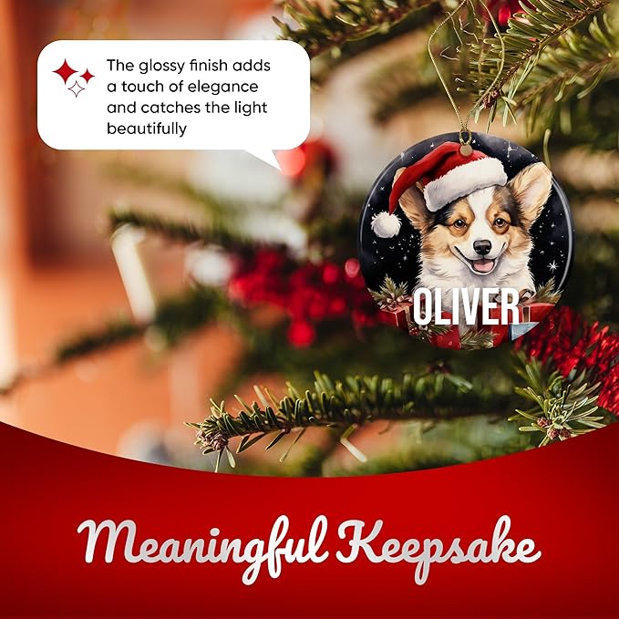 Pembroke Welsh Corgi Personalized Dog Ornament - Pet Ornament for Christmas Tree - 3" Round Ceramic - Printed in USA - Choose from 200 Breeds - Dog Mom - Dog Dad - Xmas Decoration DOG0158