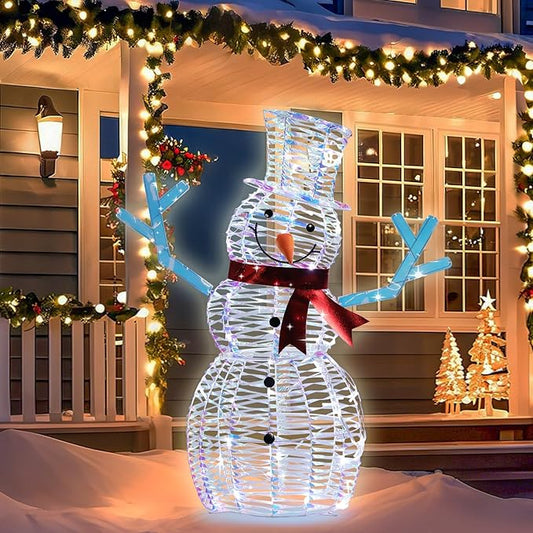 VCUTEKA Christmas Outdoor Decorations - 3FT Christmas Glittering Snowman with Red Scarf and LED Light for Xmas Home Yard Patio Lawn Garden Festive Holiday Décor