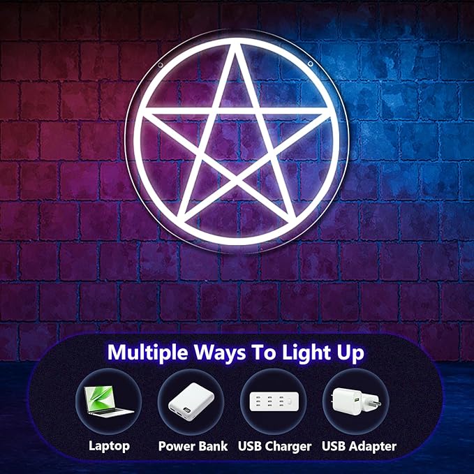 Pentacle Neon Sign, Dimmable LED Gothic Pentagram Neon Light, USB Powered for Home Bedroom Dorm College Party Christmas Gifts12.2 * 12.2 Inch