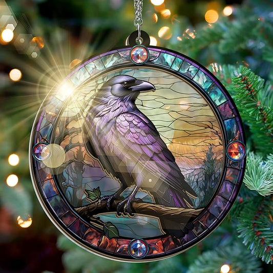 FLAGWIX Christmas Raven Gifts for Women Men - Suncatcher Christmas Ornaments 2025 for Tree Decorations - Witch Crow Gifts for Friends Family, Gothic Decor for Bird Lovers, Stocking Stuffers