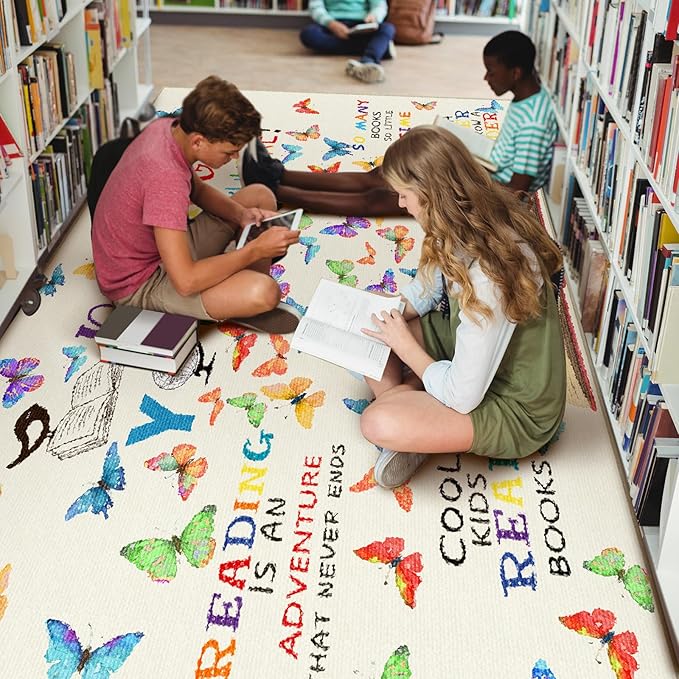 5 x 3.3 ft Large Classroom Rug Elementary Reading Educational Area Rug Kids Room Children Classroom Carpet Playroom Learning Colorful Square School Decor Seating Carpet 7 Seats
