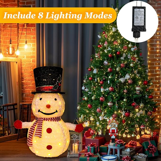 Snowman Outdoor Christmas Decorations, 28 Inch Collapsible Snowman Christmas Decorations with 75 LED Lights, Light Up Xmas Yard Decor, Lighted Porch Lawn Decor