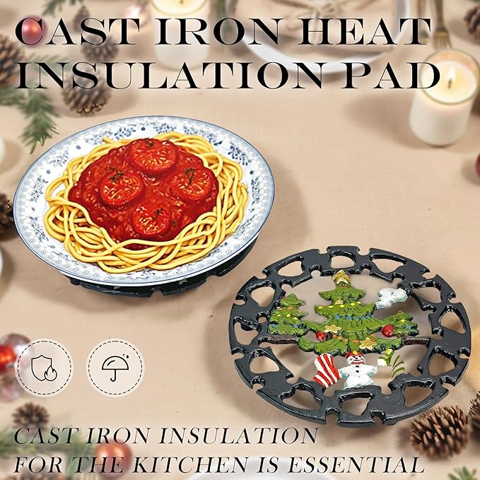 2 Pack Christmas Metal Trivets, Reindeer & Snowman Cast Iron Trivet for Hot Dishes, 7 Inch Heat Resistant Decorative Trivets, Kitchen Gift for Christmas