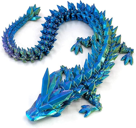 Medium 12" Articulated Crystal Dragon - Multi Color 3D Printed Plastic Dragon Figure - Rainbow Pearlescent Colors - Interlocked Body Segments and Legs (Medium 12", Periwinkle Lime)