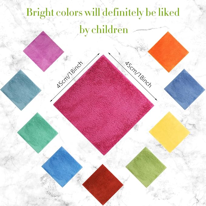 10 Pcs Kids Carpet Square Seats Soft Rainbow Floor Rug Mats Warm Colorful Hemming Floor Rug Cushions for Classroom Group Story Activity Home Play Area(18 Inch,Multi Color)