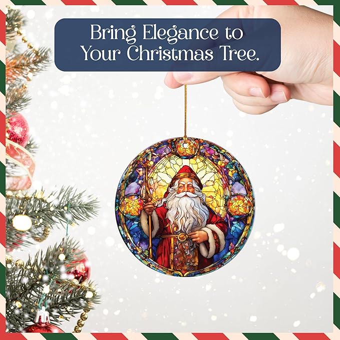 2025 Christmas Ornament – Vintage Cathedral Santa Stained Glass Acrylic Ornament, Navidad 2025 Tree Decoration, Religious Christmas Ornament for Classic Holiday Home Décor