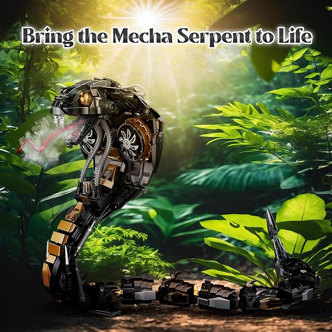 Mechanical Snake Building Block Set 1036PCS Mecha Snake Model Kit with Movable Joints Cyberpunk Animal Art Frame Decor Toy STEM Building Toy for Kids 8+ Adults Collectors Compatible with Lego