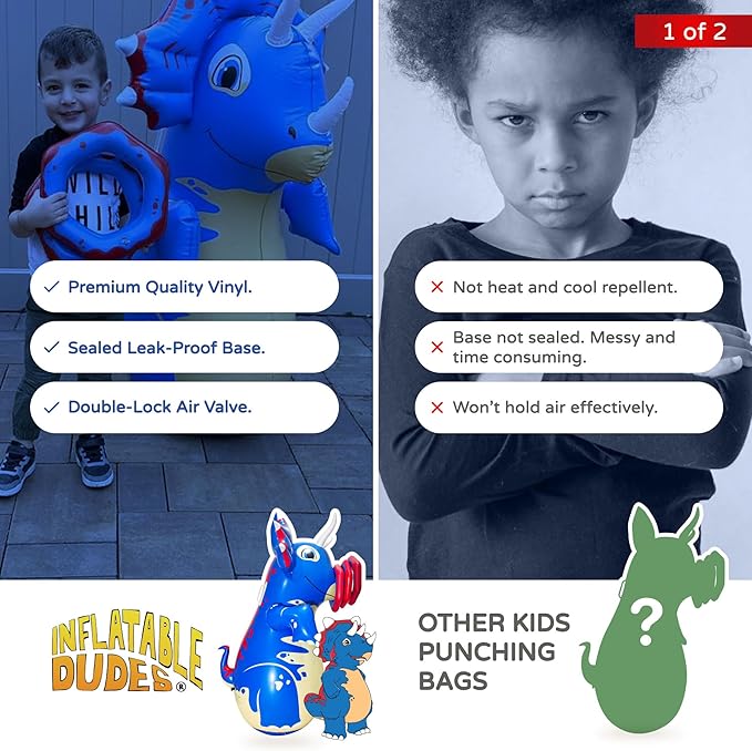 INFLATABLE DUDES Dinosaur -Kids Punching Bag | Already Filled with Sand| Bop Bag | Premium Inflatable Toy | Punching Bag for Kids | Enhanced Bounce-Back Action! | Indoor Outdoor - Party Games