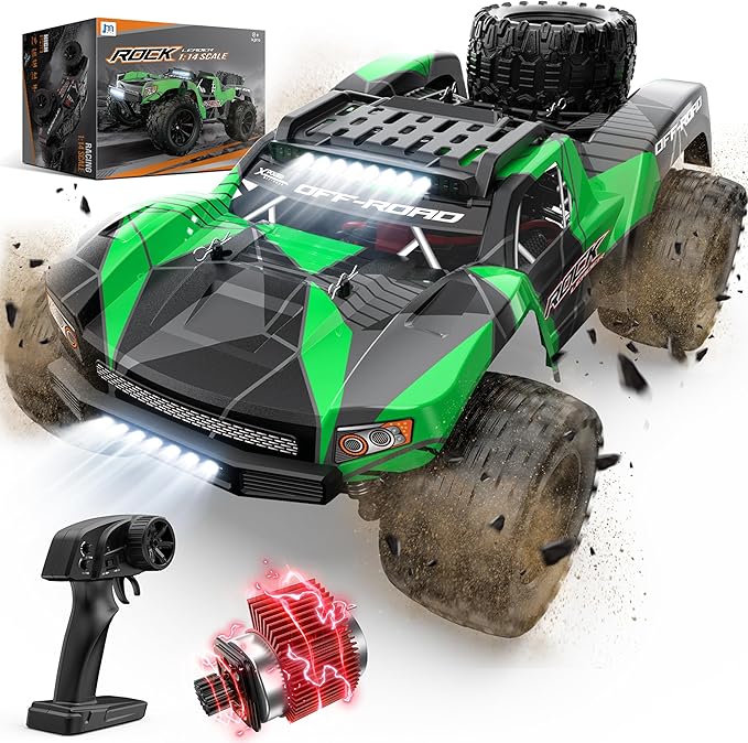 JM Racing 1:12 Fast RC Cars 40KPH 4WD Remote Control Desert Truck, All Terrain Off-Road Monster Truck W/Rechargeable Battery, Waterproof RTR Racing Car W/LED Lights & Spare Tire for Adults Boy & Kid
