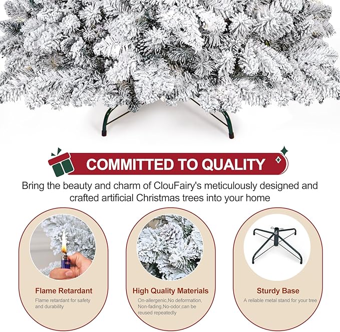 Flocked Christmas Tree 8ft, Premium Christmas Tree - White Flocked Trees - Artificial Xmas Trees