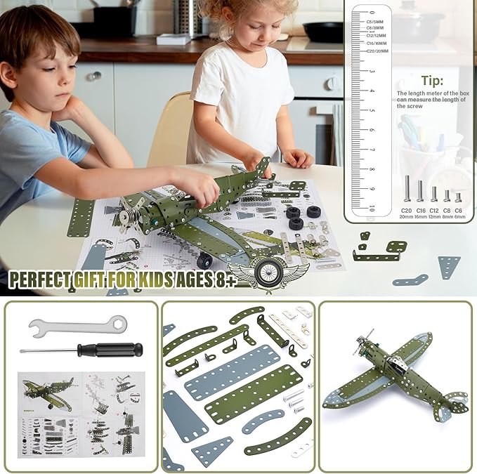 LILCRUIBAO STEM Projects for Kids Ages 8-12 12-16, 258 Pieces Erector Sets Airplane Model kit, Model Aircraft Metal Building Toys Birthday Christmas Gifts for 10-14 Year Old and Up Boys Girls Adults