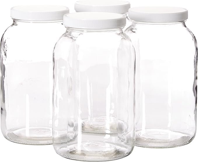 kitchentoolz 1 Gallon Glass Jar Wide Mouth with Airtight Foam Lined Plastic Lid - Large Mason Jar for Fermenting Kombucha Kefir - Storing and Canning (4)