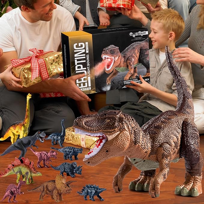 24" Large Dinosaur Toys for Kids 3-5, Big Dinosaur Tyrannosaurus rex Figure Toy with 10+ Dinosaurs Belly Storage, Gliding Wheels, Lights Sounds & Mist Spray – T-Rex that eats Toy for Boys Gift