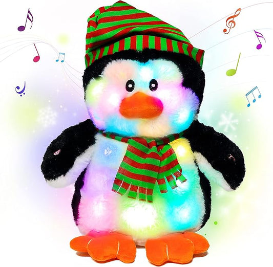 Cuteoy Penguin LED Musical Stuffed Animal Light-up Singing Plush Adjustable Volume Lullaby Plushies Birthday Christmas Toy Gifts for Kids Toddler Girls, 11"