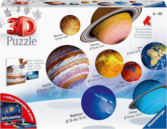 Ravensburger Solar System 540 Piece - 9 Planet 3D Jigsaw Puzzle Set for Kids & Adults | Easy Click Technology | Durable Material | Add a Splash of Color to Your Room Ages - No. 11668