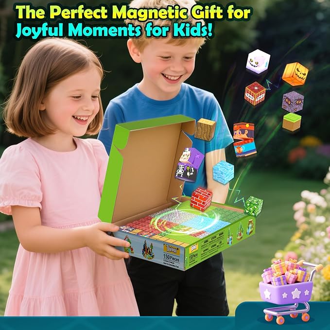 150PCS Large Magnetic Blocks - Build Mine Magnet World Forest Tiles, Magnet Kids Games Classroom Must Haves Toddlers Magnetic Toys for Boys & Girls 3-5 6-8, STEM Montessori Sensory Ourdoor Toys Gift