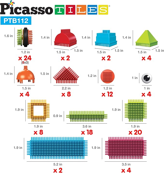 Picasso Toys112pcs Hedgehog Blocks STEM Building Tiles Set Construction Learning Toy Stacking Interlock Block, Creativity Beyond Imagination, Inspirational, Recreational, Educational PTB112