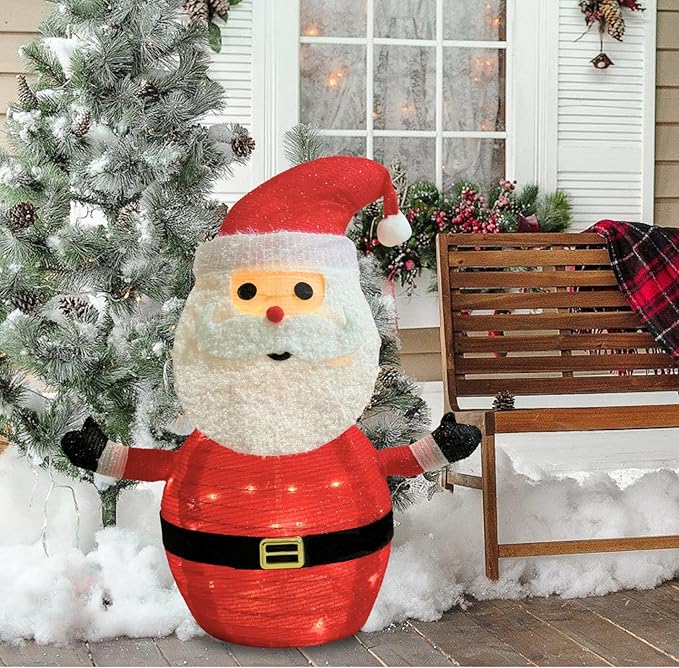 Lighted Pop-UP Christams Santa Claus Decorations, 27 Inch Santa with 45 LED Lights, Battery Powered Collapsible Pre-lit Santa for Indoor Outdoor Christmas Decorations Garden Yard Xmas Decor, Timer