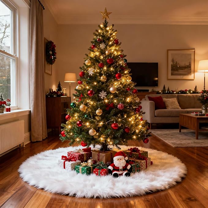 iMucci 30inch Wool Fur White Tree Skirt Small Christmas Tree Skirt Snowy White Plush Velvet Christmas Tree Skirt Holiday Party Decoration
