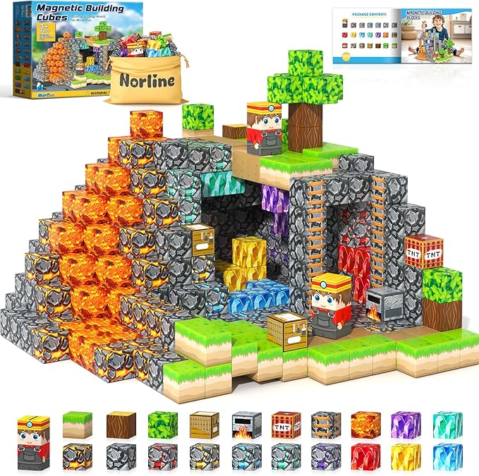 100PCS Magnetic Blocks Building Toys, Gem Cave Adventure Building Craft, Learning Sensory Toys for Boys Girls Age 3-12, Game Gift for Kids Little Gamers