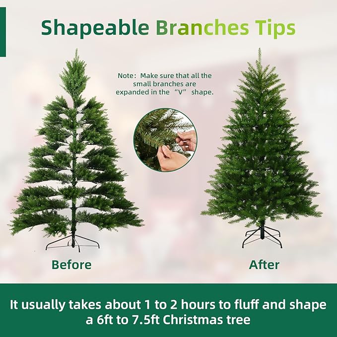 7FT Unlit Christmas Tree Green, Dunhill Fir Artificial Tree with 2144 PVC Branch Tips, Realistic Full Shape, Foldable Metal Stand for Indoor Home, Office & Holiday Decoration