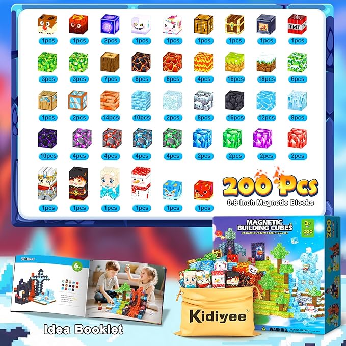 200PCS Magnetic Blocks - Build Mine Magnet World, Magnetic Building Blocks for Kids Ages 4-6 6-8 8-12, STEM Educational Sensory Toys for Boys & Girls, Birthday Toys Gifts for Kids