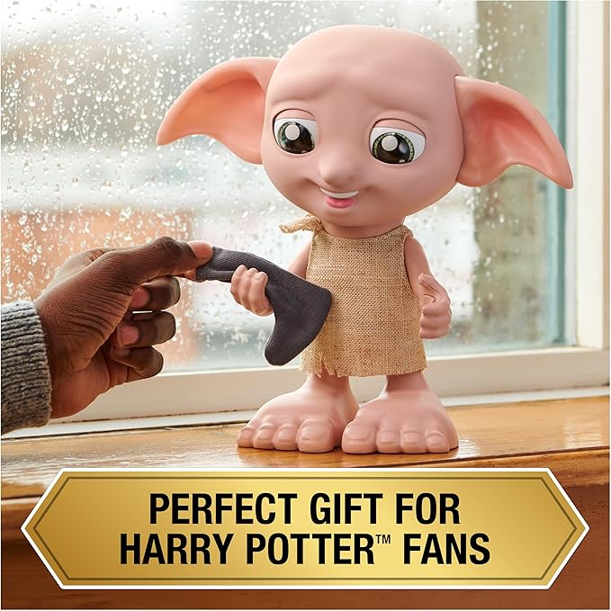 Wizarding World - 8.5" Harry Potter Elf Dobby Interactive Doll with Stocking and 30+ Sounds and Phrases - Harry Potter Gifts - Toys Kids 6+