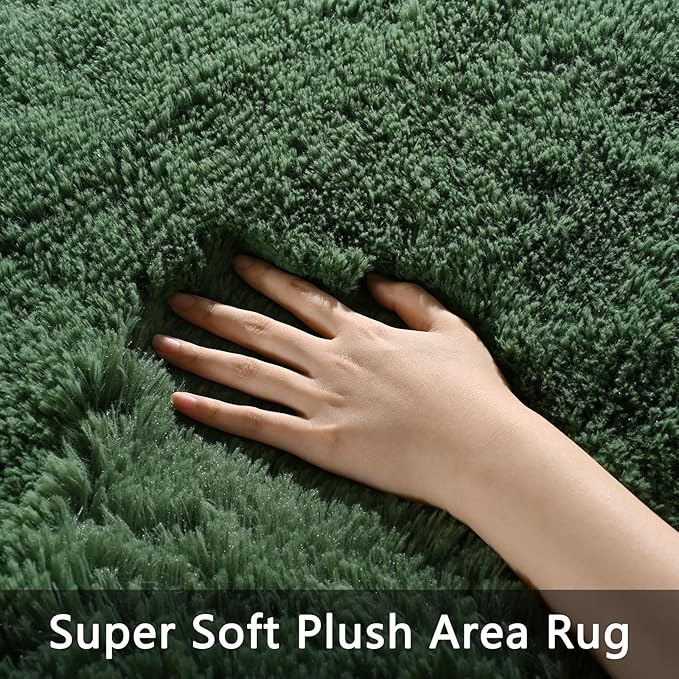 Pettop Fluffy Deep Green Area Rug for Bedroom Living Room, 3x5 Feet Super Soft Shaggy Plush Fuzzy Rugs for Girls Kids Boys, Non-Slip and Washable Rug for Nursery Classroom, Carpet for Rooms Decor
