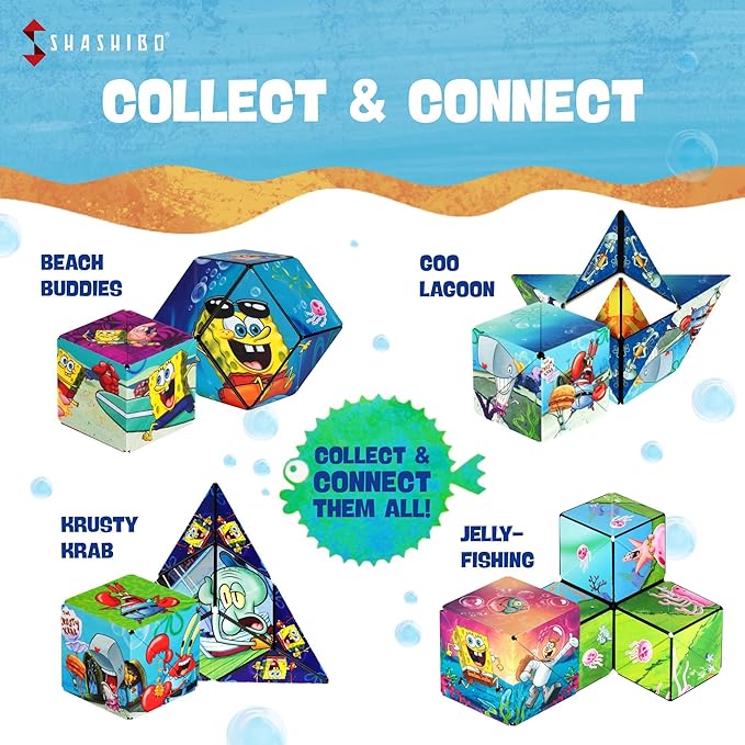 SHASHIBO Spongebob Squarepants Shape Shifting Box - STEM Magnetic Fidget Cube That Transforms Into Over 70 Shapes, Download Fun in Motion Toys Mobile App (Krusty Krab)