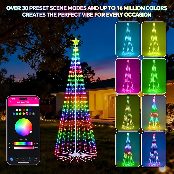 9 FT Outdoor Christmas Tree,Smart APP Remote Control RGB Color Changing DIY Timer 460 LED Christmas Tree for Indoor Outdoor Decorations