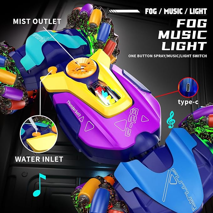 Gesture Sensing RC Stunt Car,Remote Control Car Toys for Ages 5-7-13,with Lights Music Spray,4WD 360° Spins All Terrains Kids Toys RC Cars,3-6 Year Old Boy Birthday Gift & 3-12 Best Gift for Kids