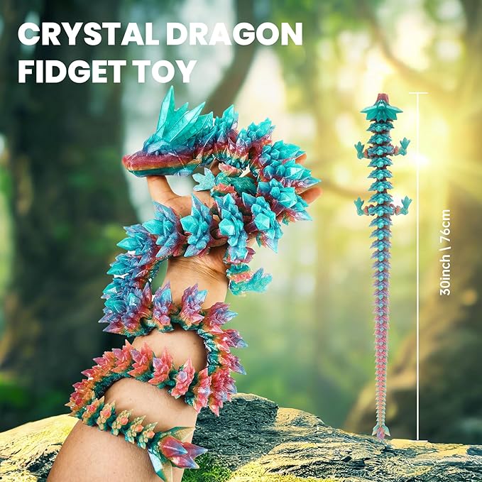 30'' 3D Printed Dragon - 3D Printed Toys, Articulated Crystal Dragon Large Rainbow Animal Fidget Toy, Decor Huge Dragons Collectible Figurines(Mixcolor2,30inch)