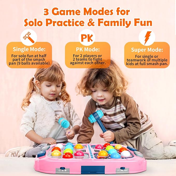 WAYKEE Whack a Mole Game, Toys for Ages 3-4 5-7 8-12 Girls Boys, Whack Game for Toddlers, Gifts for 3 4 5 6+ Year Old Girls Boys, Early Learning Educational Toys with 2 Hammers Sound & Light