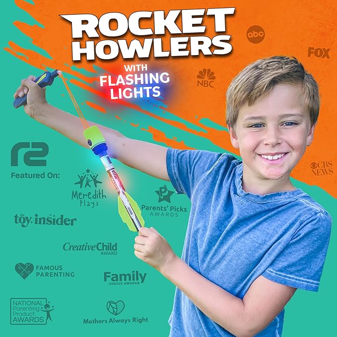 Light Up Foam Rocket Toys for Kids: Best LED Rocket Launcher Slingshot Lights Up & Makes Noise! for Boys & Girls. Outdoor Toy Party Favors Easter Stuffers & Great Gifts for Ages 8 9 10 11 12 13 +