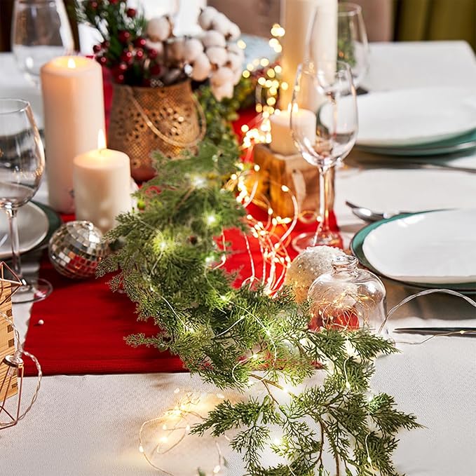 RECUTMS Mantle Garland 6FT Garlands with Lights 30 LED Strings Fake Hanging Plants Greenery Outdoor Wreath Plant Classic Leaves Soft Plastic for Arch Porch Wall Wedding (Green Light S)