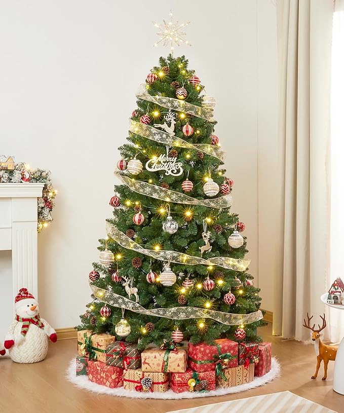 7FT Unlit Realistic Artificial Christmas Tree with Pinecones - Full PVC Xmas Tree for Indoor Holiday Decoration, Easy Assembly