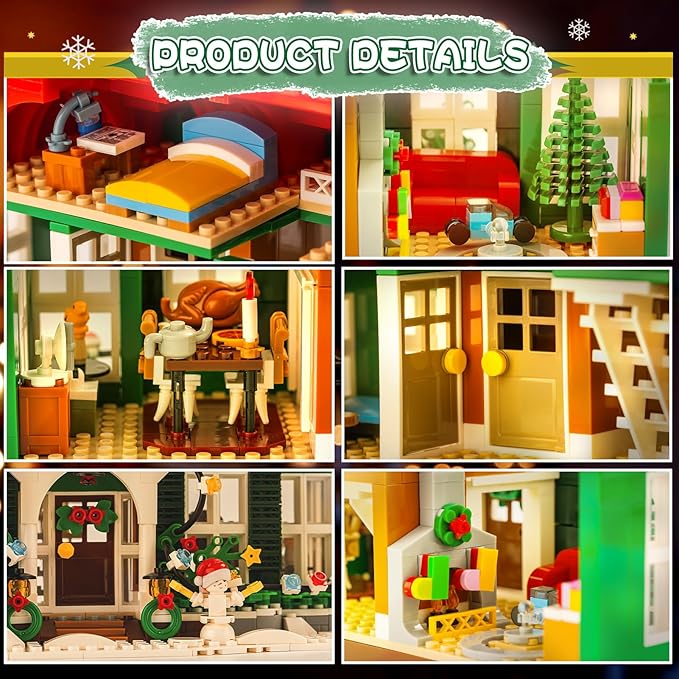 Christmas House Building Set with Light for Adults, NO Compatible with Lego House, 1187PCS Holiday Loness Home Boys Alone House Building Kits, Christmas for Movie Fans Friends Family