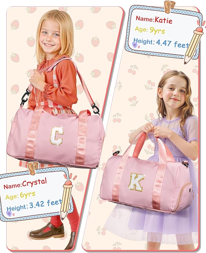 7 Year Old Girl Birthday Gifts Granddaughter-Girl Gym Bag with Shoe Compartment, Kid Personalized Weekender Overnight Bags, Travel Tote with Makeup Pouch, Niece Girls Birthday Gift (Letter L)