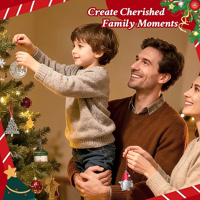 Metal Christmas Tree Ornaments 2025 - Pewter Plated Vintage Style Holiday Ornament with Hanging Cord