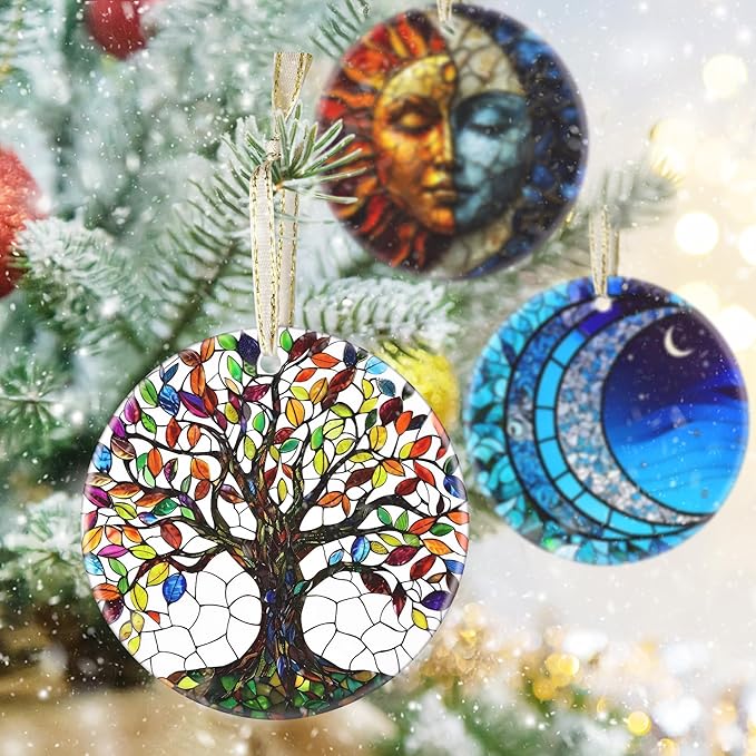 3.5 Inch Ceramic Christmas Tree Ornament, Tree of Life Christmas Ornaments, Heirloom Keepsake, Gift Exchange, Gift Idea, Bauble Present