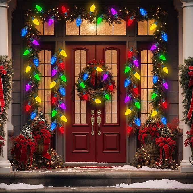 50 LED C7 Christmas Lights, 31.8FT C7 Christmas Strawberry String Lights Vintage Christmas LED String Lights Plug in Waterproof for Indoor Room Outdoor Party Garden Yard Roof Tree Christmas Decor