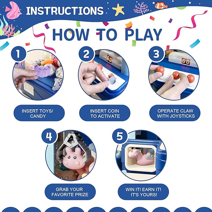 Kids Claw Machine, Arcade Game Toy for Ages 8-13, Candy Vending Toys for Girls and Boys, Electronic Claw Game Machine for Party with Lights Sound, Birthday Gifts for 6 7 9 10 12 Years Old