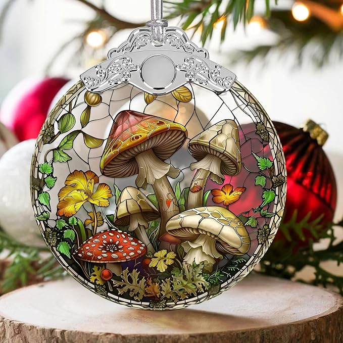 2025 Christmas Tree Ornament - Stained Glass Mushroom Holiday Decor, Christmas Decoration, Gift Idea for Friends, Exchange