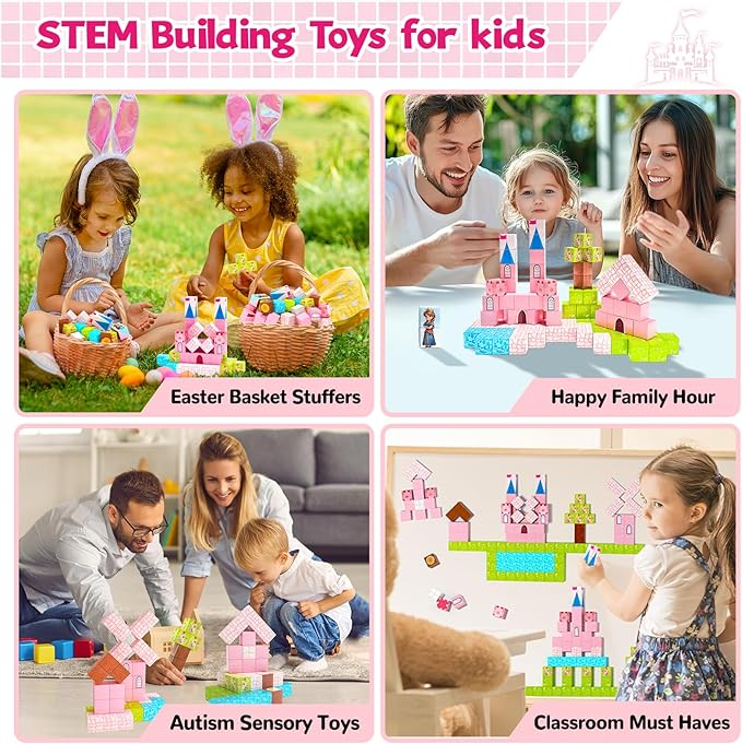 64 Pcs Magnetic Blocks-Princess Castle Collection World,Magnetic Building Blocks for 3+ Year Old Boys & Girls, Creative STEM Sensory Toys,Christmas Birthday Gifts for Kids Ages 3-8